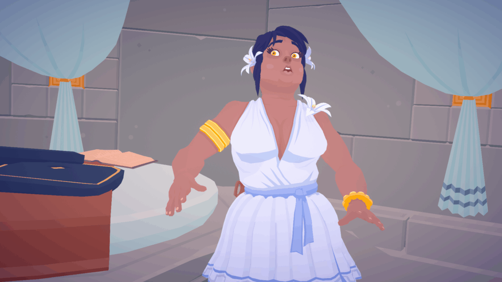 Aphrodite semblant être extrêmement surprise par ce qu'elle vient d'entendre
