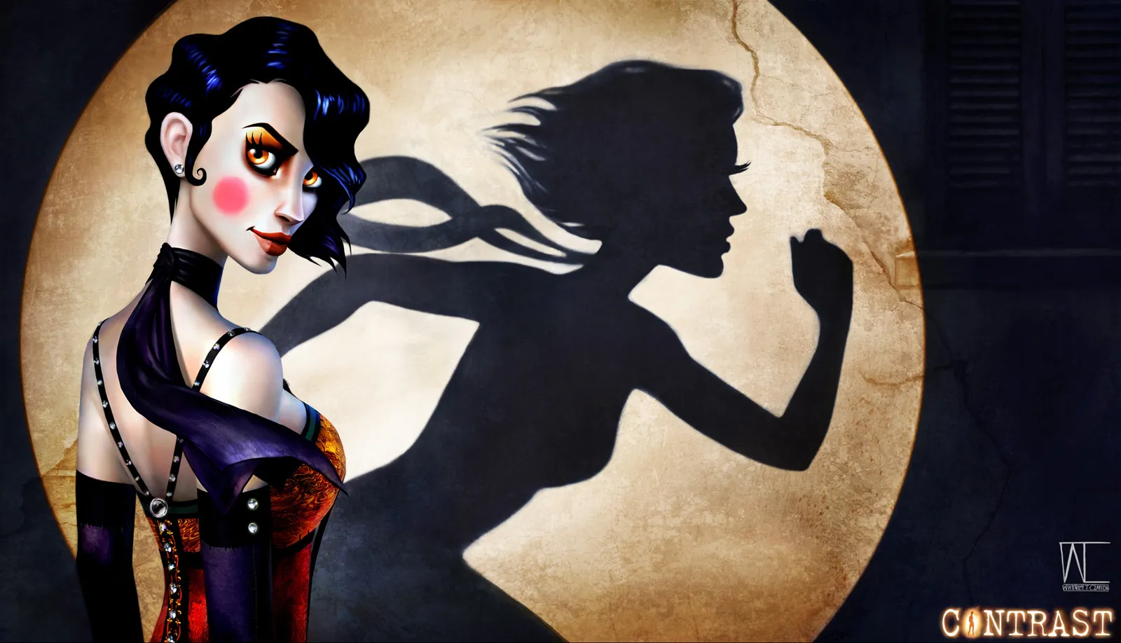 Concept art de Dawn dans Contrast avec le logo Contrast en bas à droite